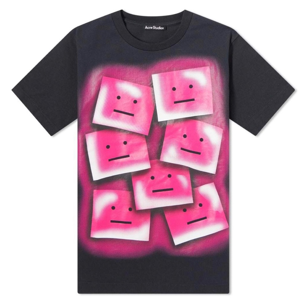 Acne Studios black and pink Ellison Tone Face T-shirt